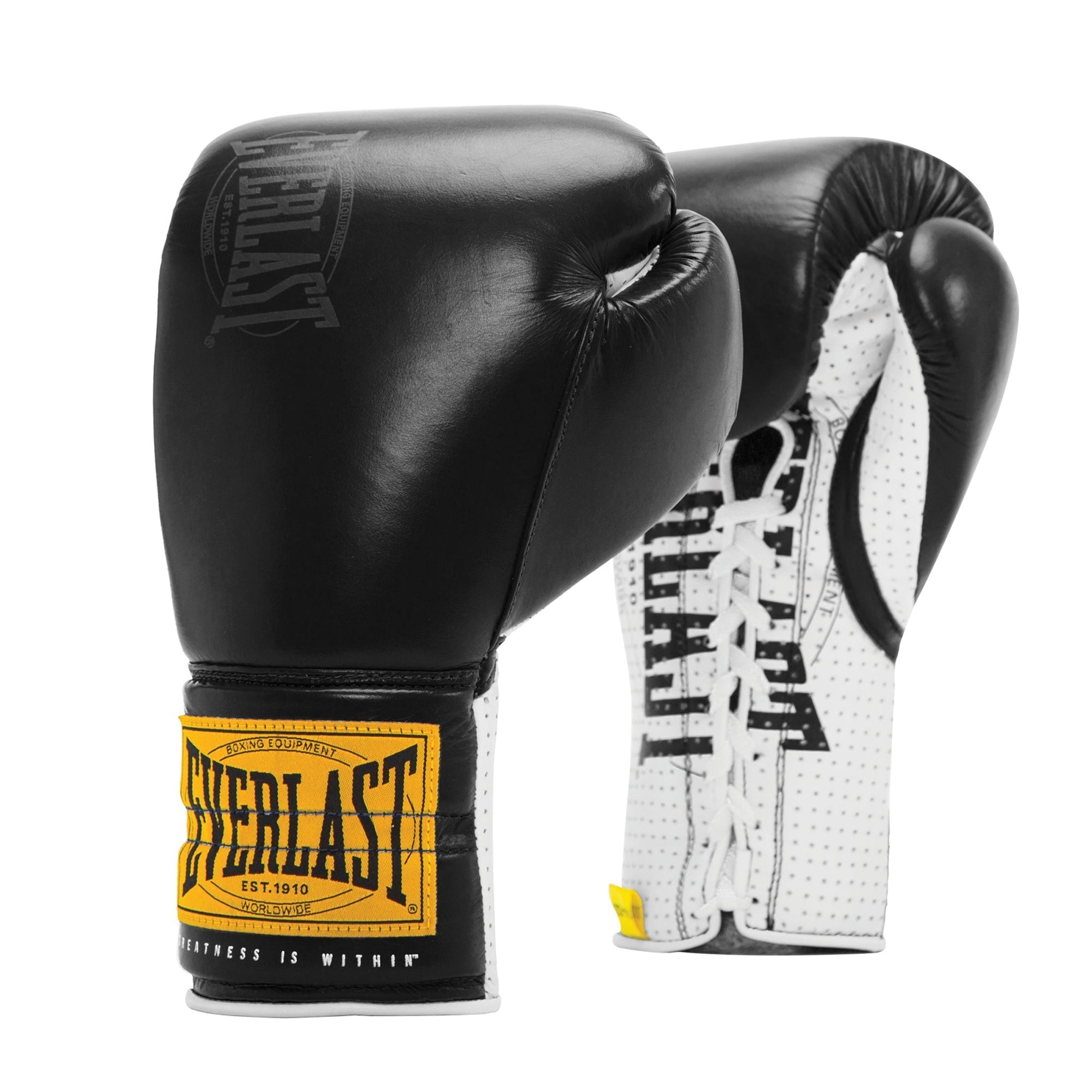 1910 PRO SPARRING LACED LEATHER TRAINING GLOVES - BLACK & WHITE