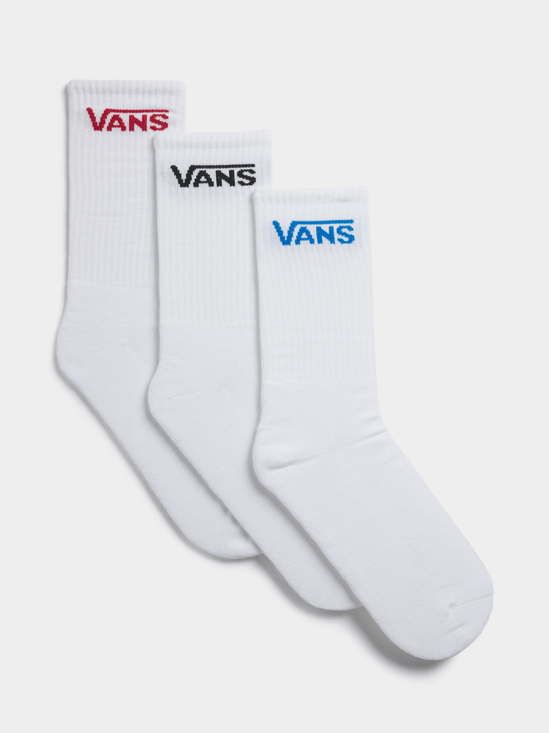 Vans Classic White Ribbed Crew Socks 3-Pack with Iconic Logo