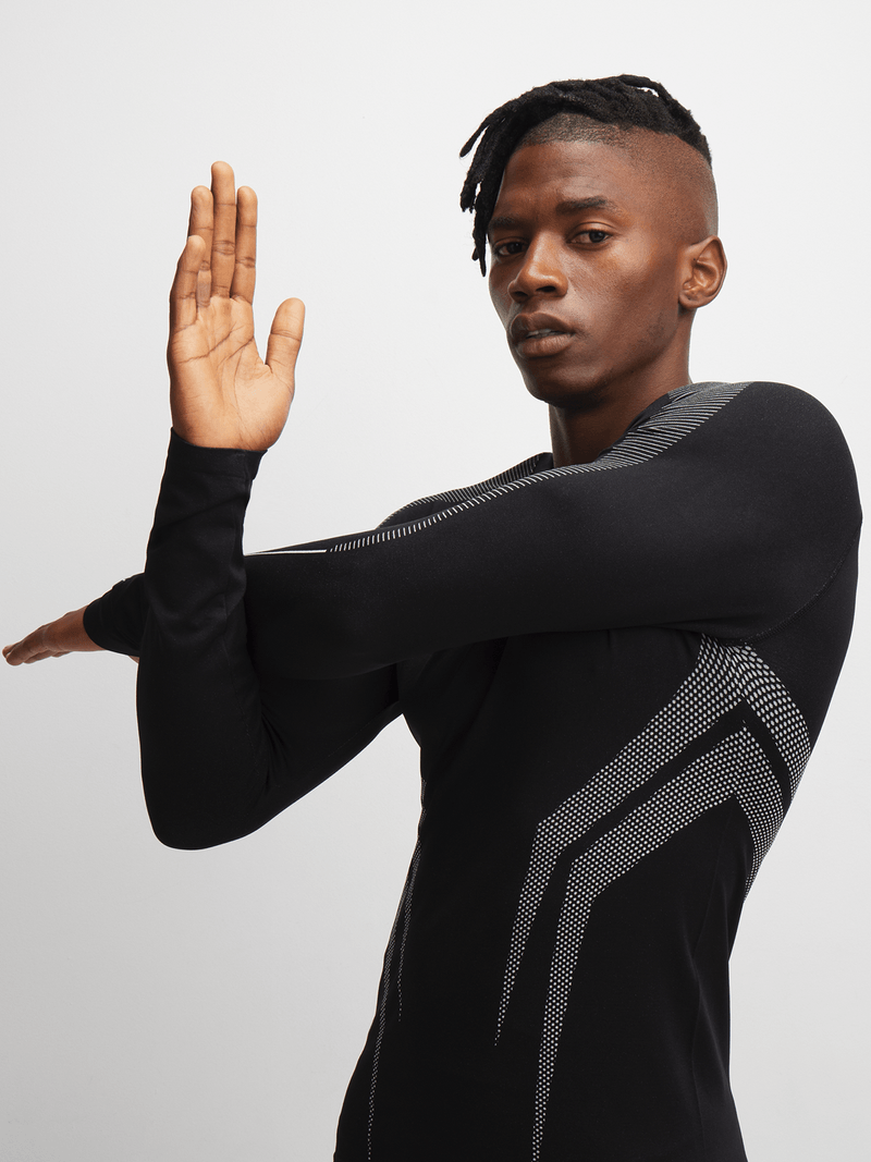 Men's Performance Black Long Sleeve Baselayer Top - Compression Athletic Shirt