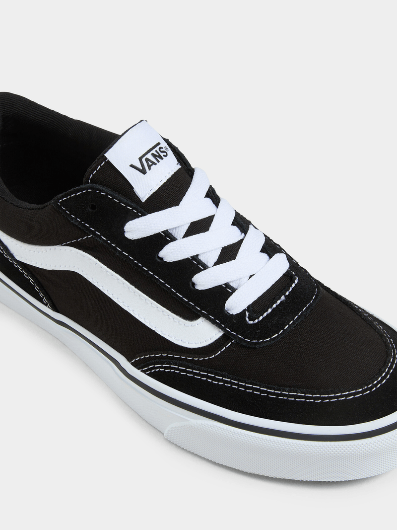 Stylish Women's Vans Brooklyn Suede Black/White Platform Casual Sneakers