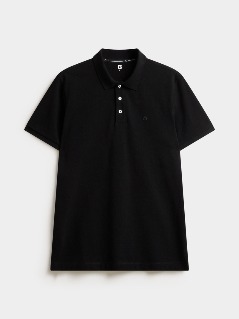 TS Men's Everyday Pique Black Golfer Shirt - Comfortable Cotton Regular Fit