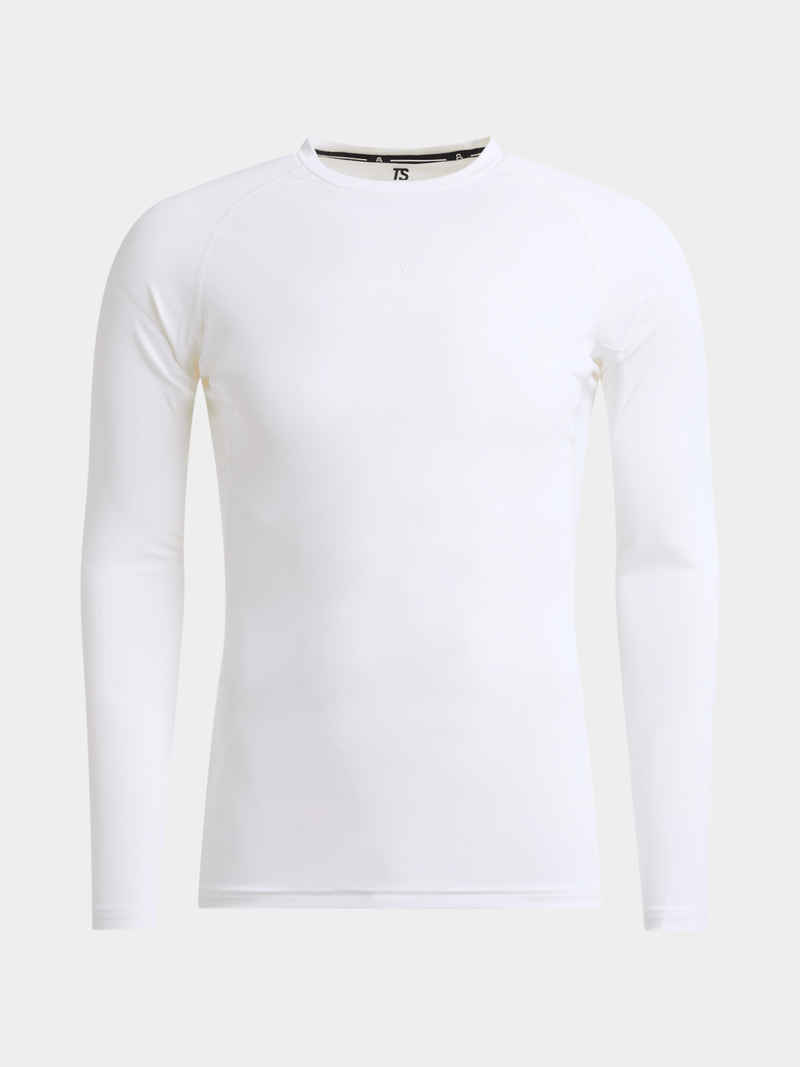 TS Men's White Compression Long Sleeve Performance Top - Muscle Support