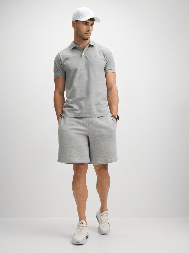 Men's Everyday Pique Polo Shirt - Comfortable Grey Melange Cotton Blend Golfer Top