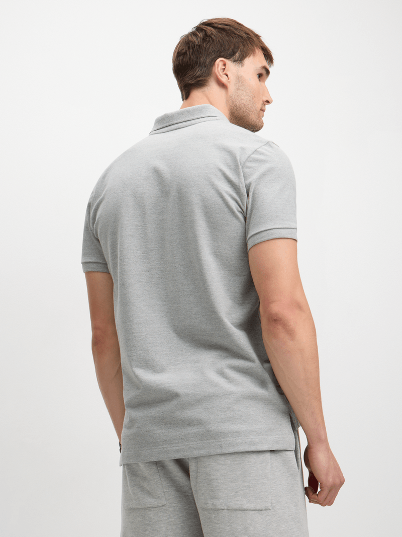 Men's Everyday Pique Polo Shirt - Comfortable Grey Melange Cotton Blend Golfer Top