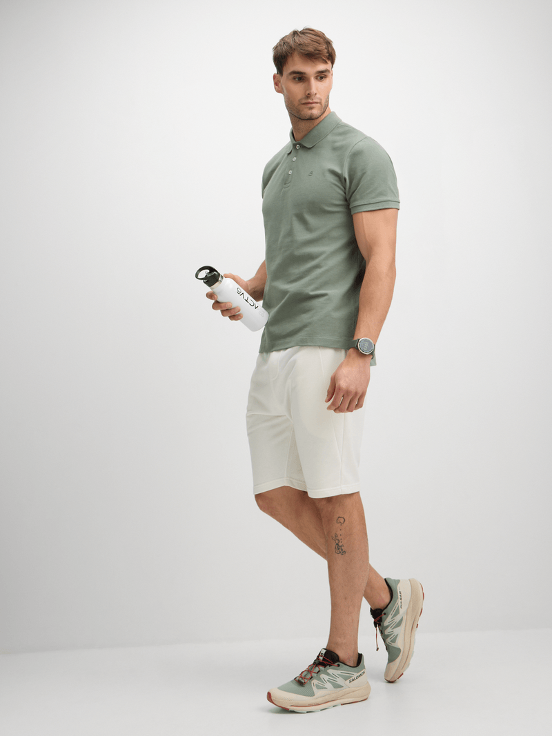 Men's Everyday Sage Pique Cotton Polo Shirt: Comfortable Regular Fit Golfer Top