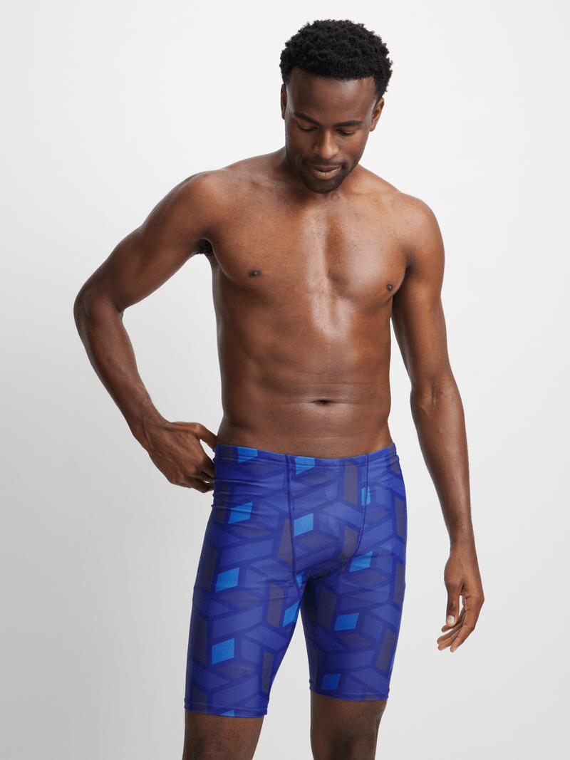 Men's TS KB Geometric Print Performance Swim Jammer – Navy Blue Durable Swimwear