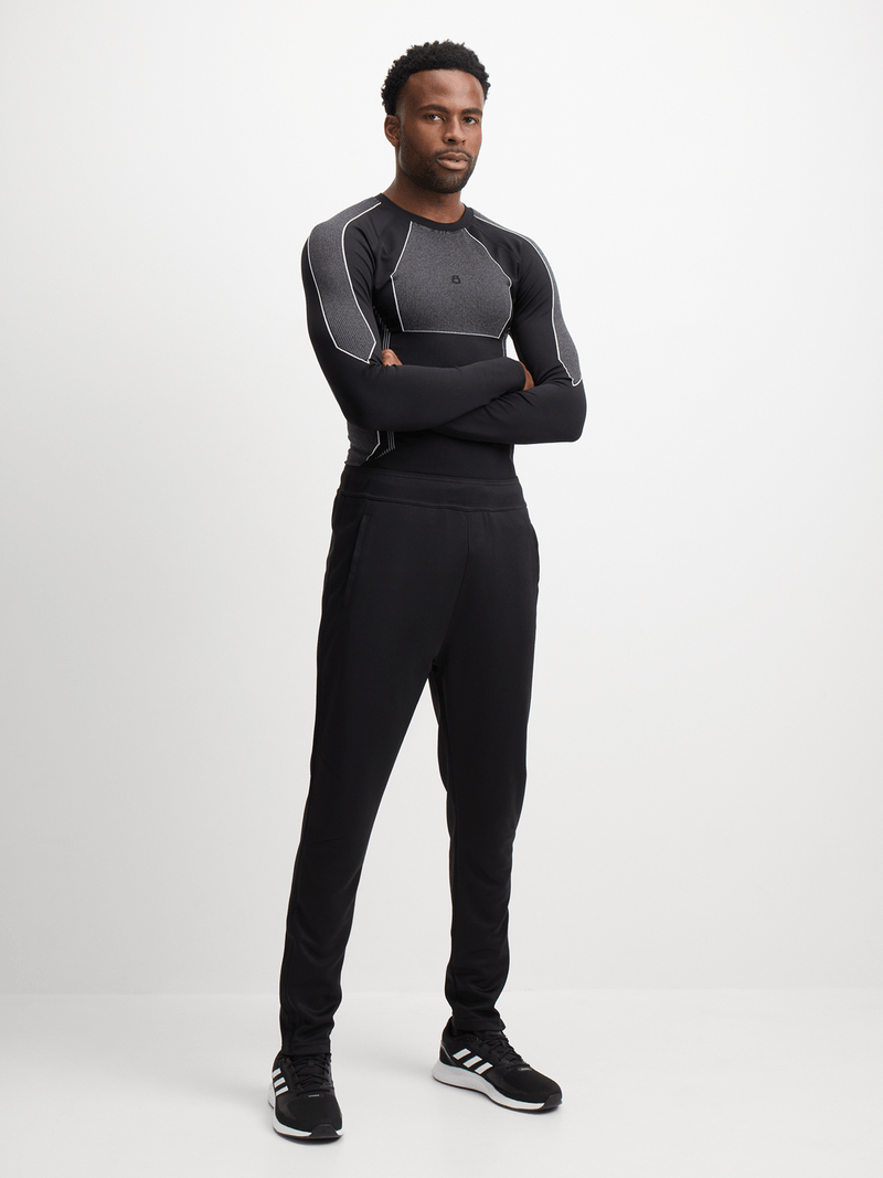 Men's Black Long Sleeve Compression Base Layer – Breathable, Seamless Athletic Performance Top