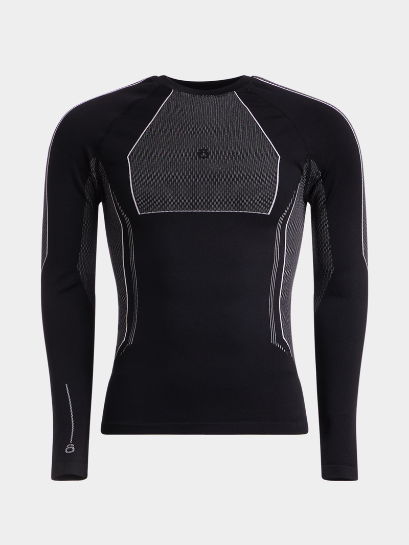 Men's Black Long Sleeve Compression Base Layer – Breathable, Seamless Athletic Performance Top