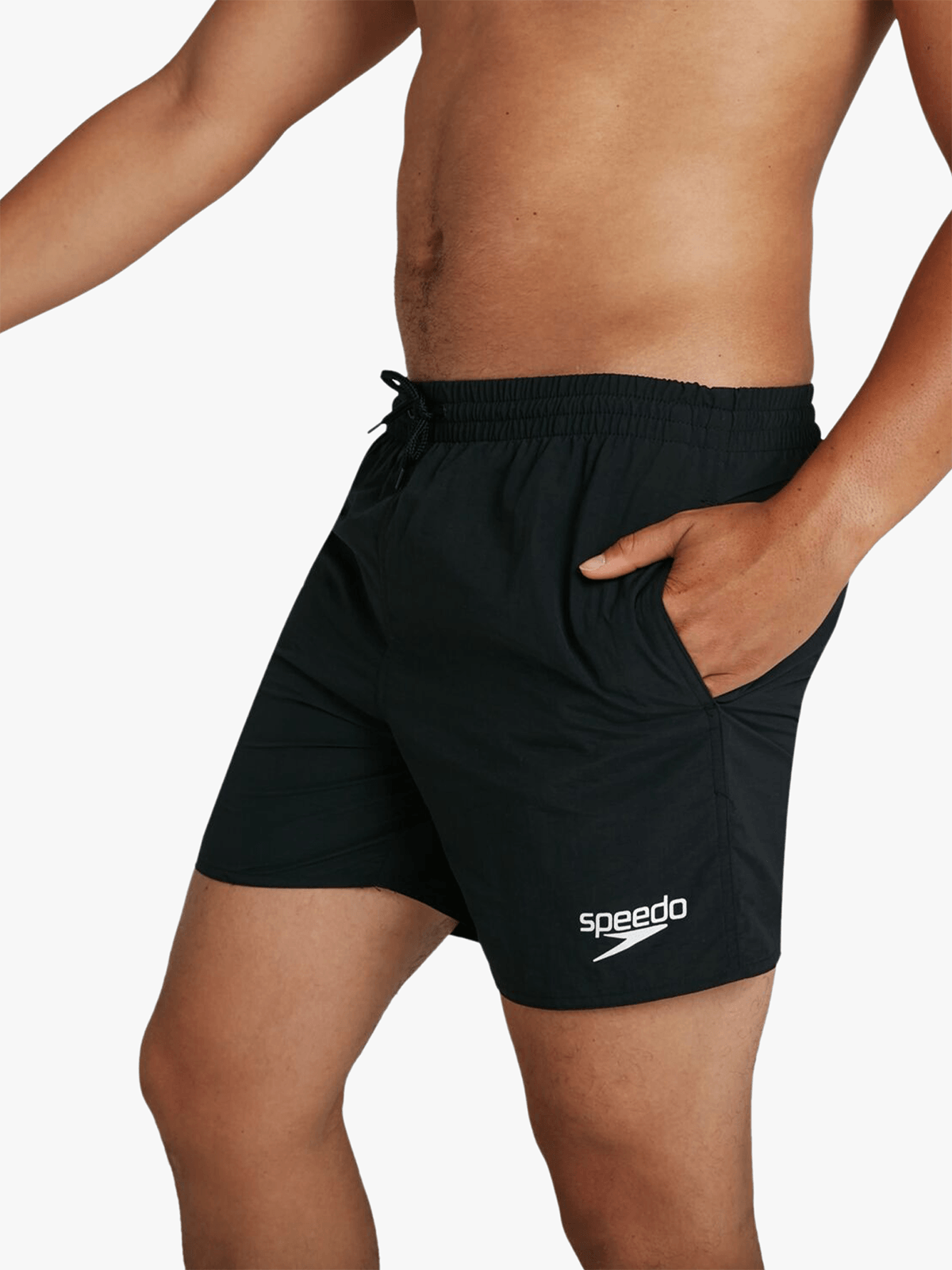 Speedo Men's Essentials 16-Inch Black Recycled Nylon Watershorts with Drawstring Waist