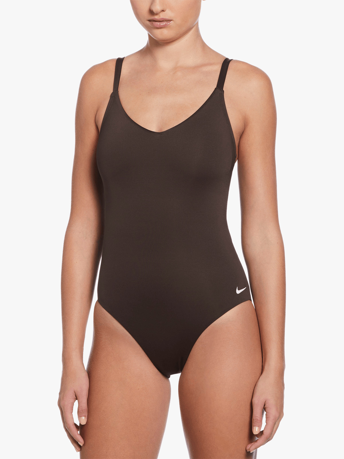 Nike Women's Essential V-Neck Brown One-Piece Swimsuit for Comfort