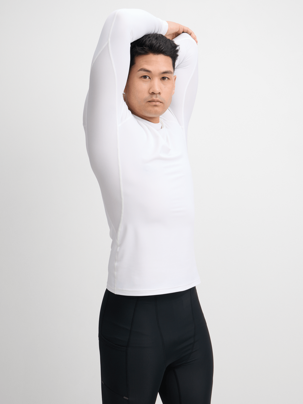 TS Men's White Compression Long Sleeve Performance Top - Muscle Support