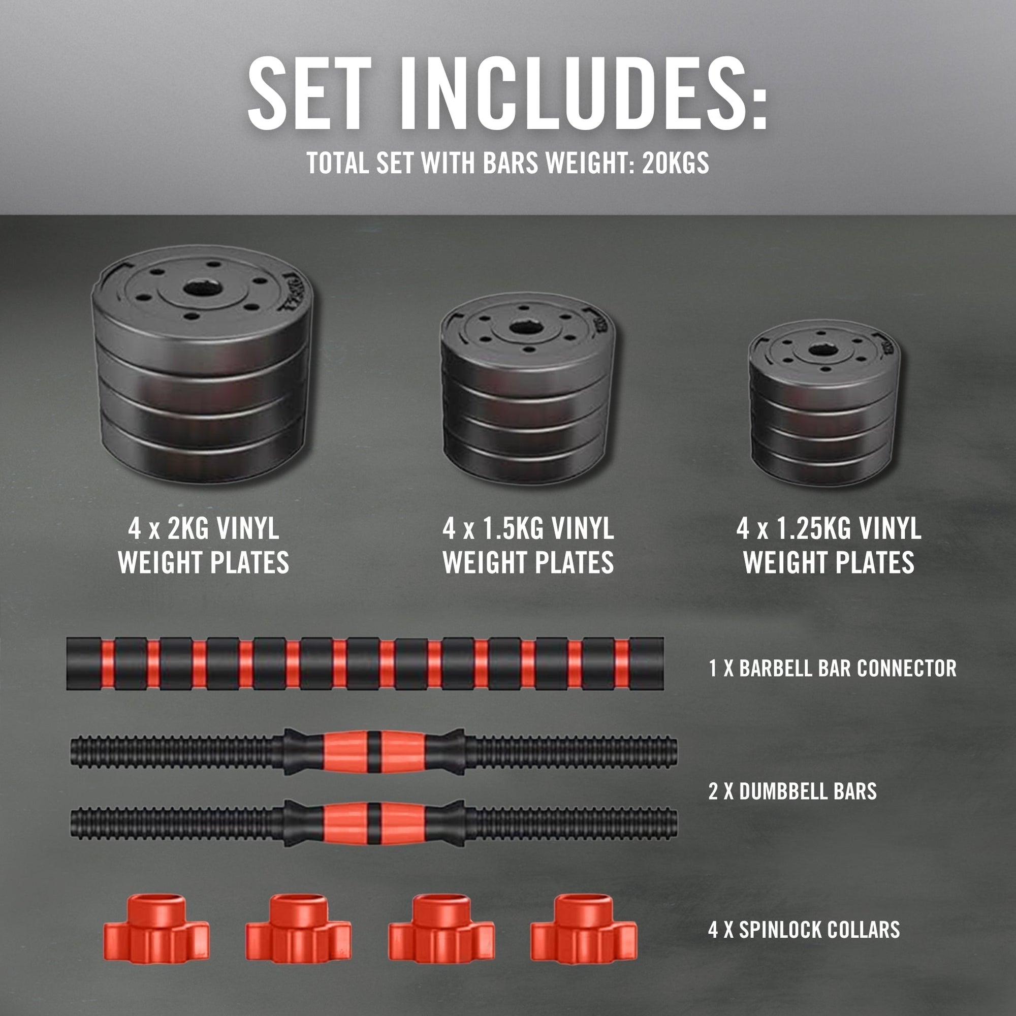 20KG VINYL BARBELL & DUMBBELL SET
