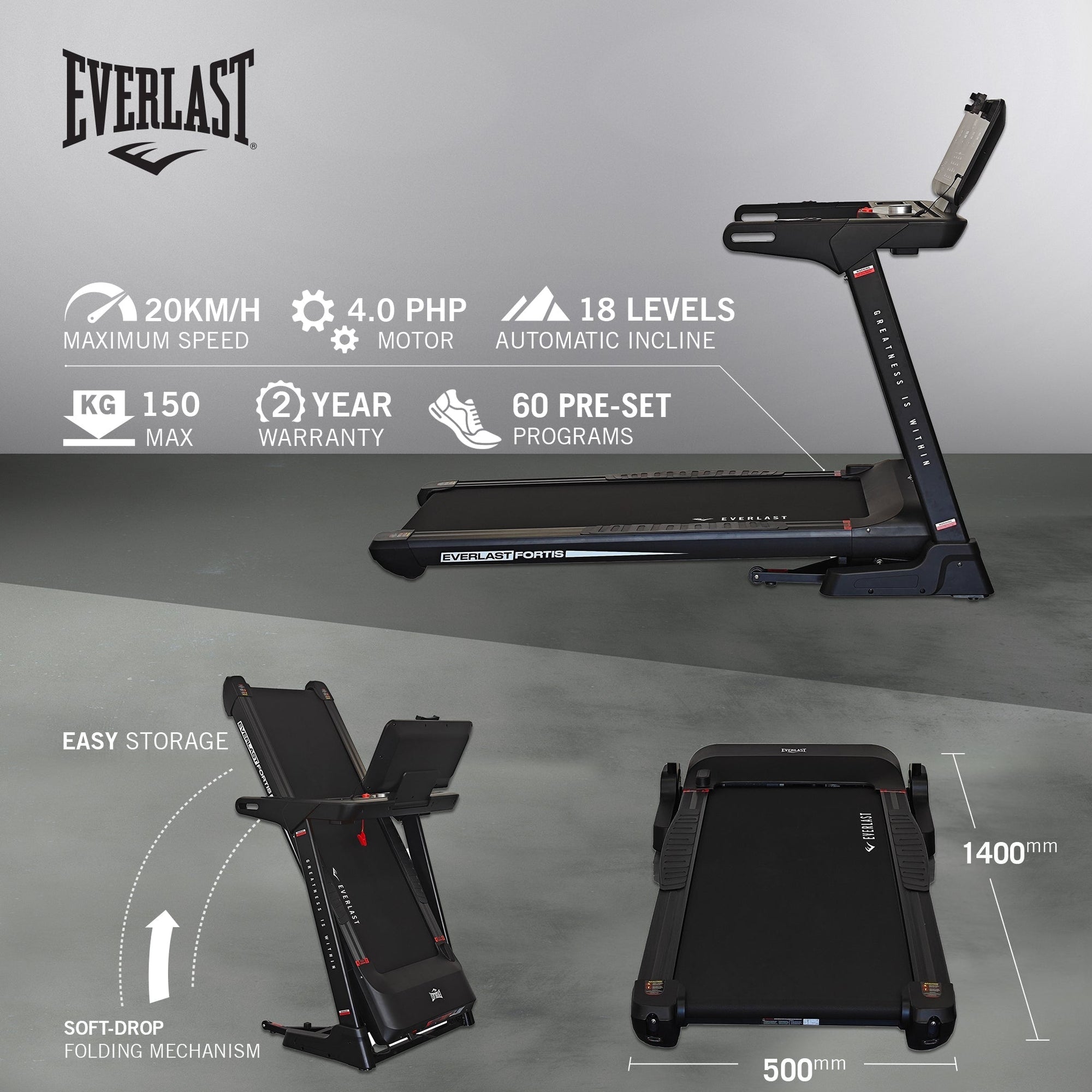 EVERLAST FORTIS TREADMILL with Bluetooth & Fitness Apps