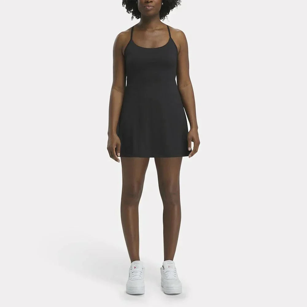 A sporty dress with crossover straps
