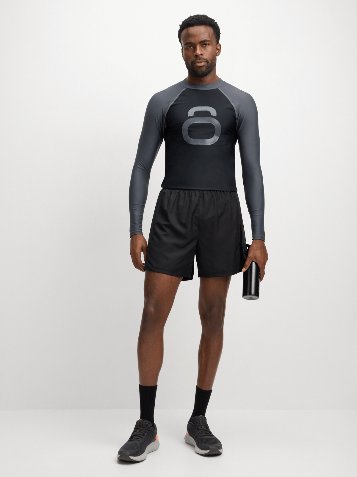 TS KB Men's Long Sleeve Grey Black Rash Vest: UV Sun Protection Swim Shirt for Water Sports