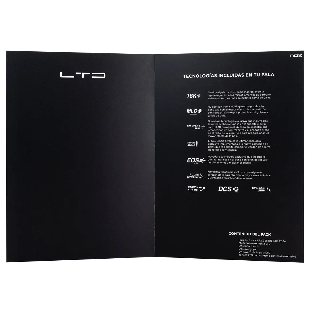 NOX AT2 Genius LTD Edition 2024 Padel Racket - Pack - Booklet