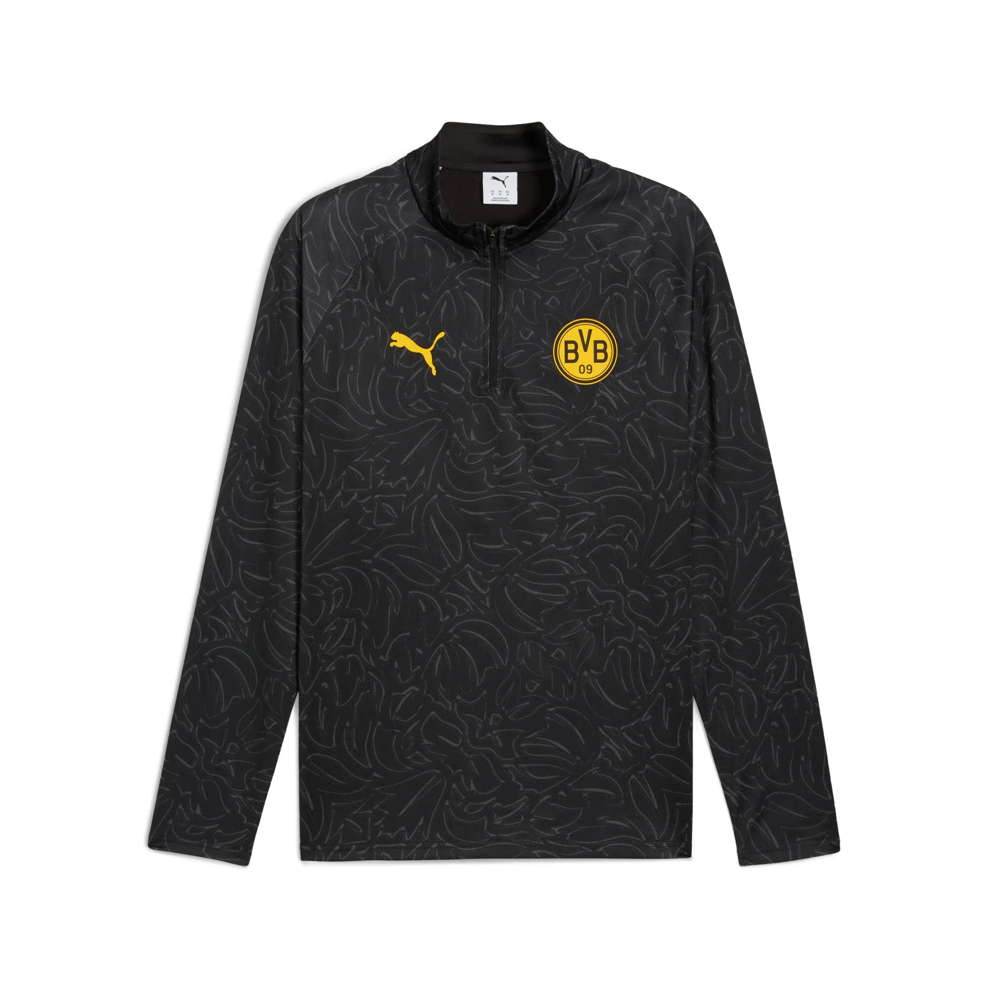 Puma BVB Warm Up 1/4 Zip Top Black-Yellow Sizzle